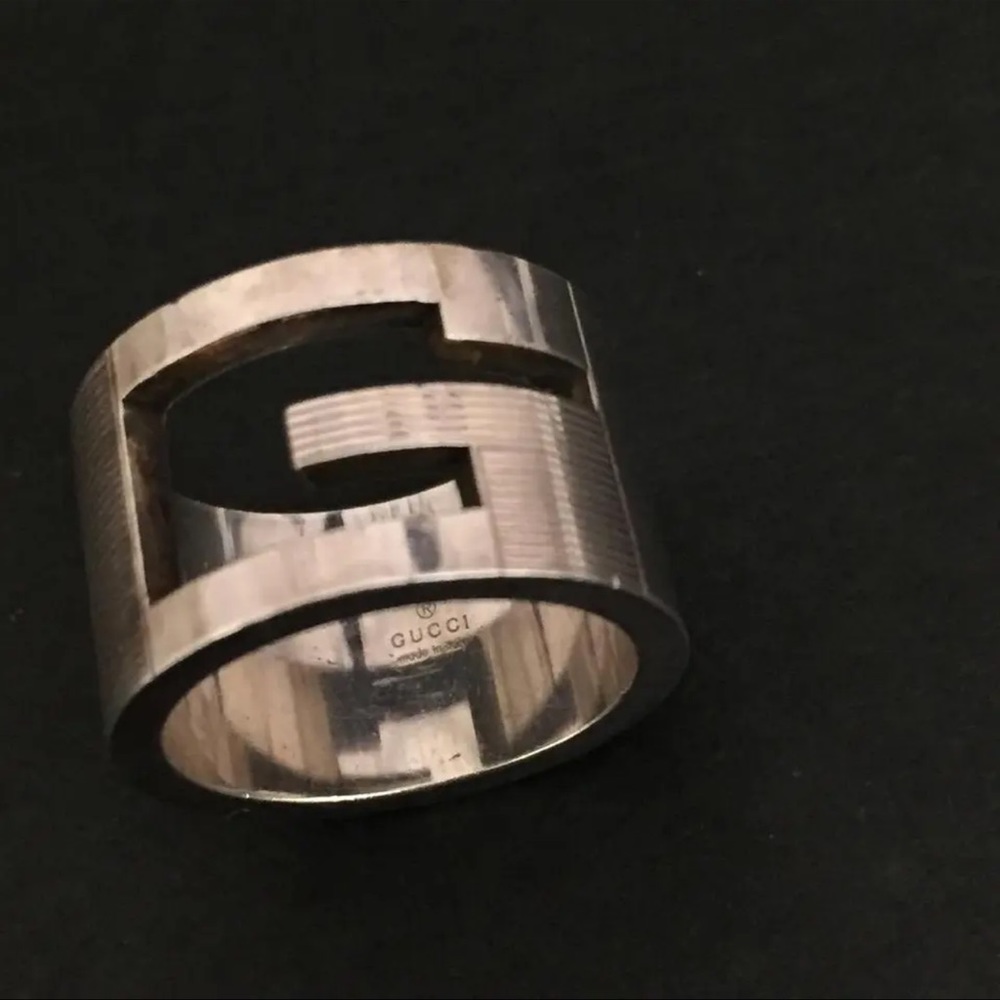 GUCCI G Logo SZ 4.5 US Sterling Silver Band 925 Wide Ring - Picture 2 of 16